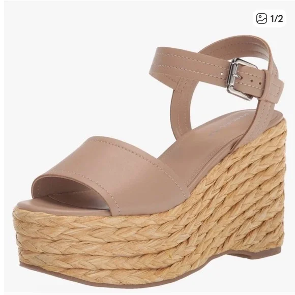 Marc Fisher | Tan Burian Espadrille Platform Wedge Ankle Strap Sandals‎
