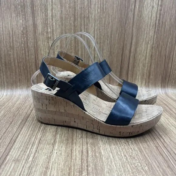 KORKS KORK-EASE Austin US 10 Genuine Leather Platform Wedge Sandal Black Comfort