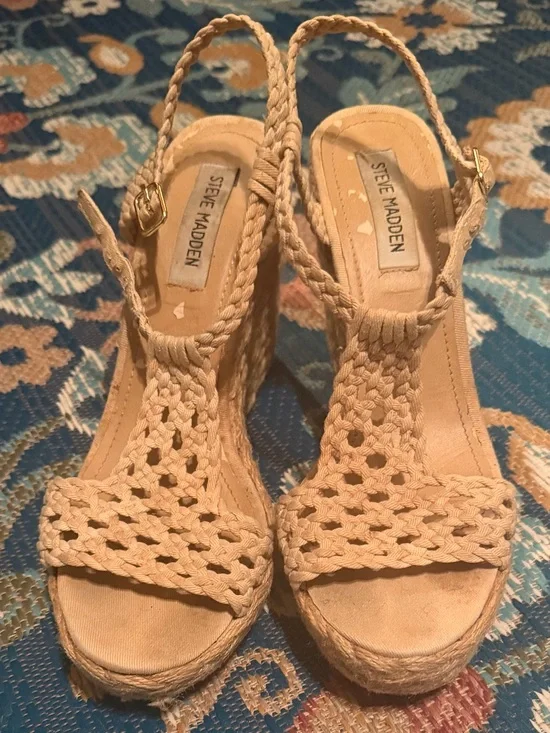 Steve Madden Natural Woven Espadrille Wedge Sandals
