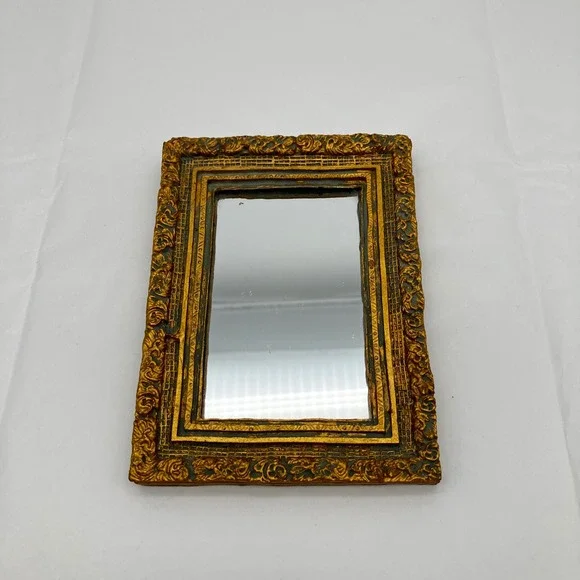 Miniature Wall Mirror 4x5.5 Gold Ornate Baroque Frame