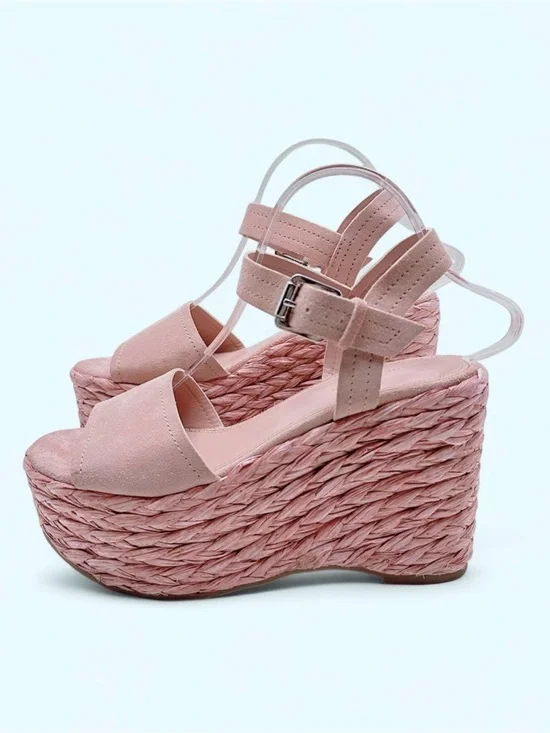 Marc Fisher LTD Pink Blush Nelly Burian Suede Espadrille Platform Wedges Size 9