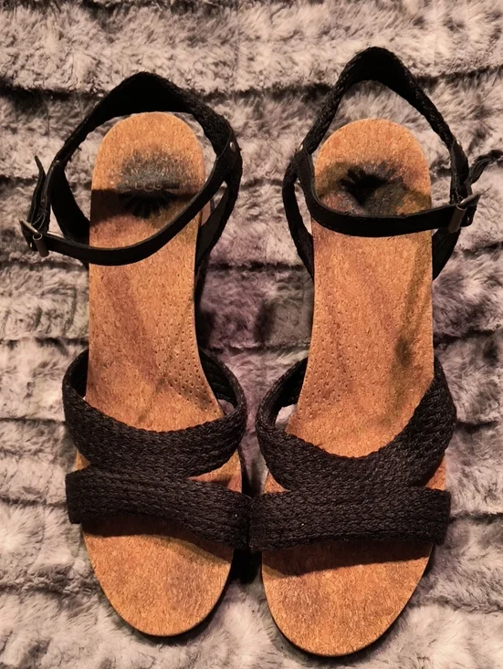 UGG Black Braided Strap Wedge Sandals
