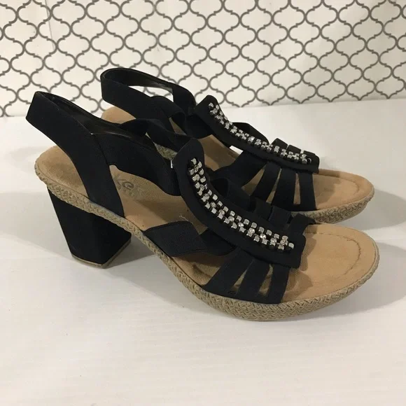 NWOT rieker Black Embellished Slingback Heeled Sandals - Women Size 36