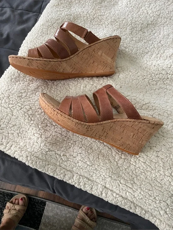 Born Brown Cork Wedge Slide Sandals