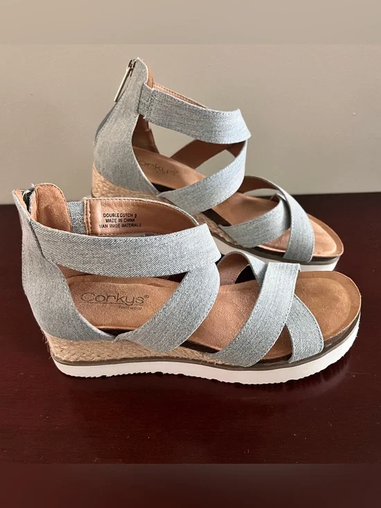 Corky's Footwear Double Dutch Sandal Shoe - Blue Denim - Women's Size 9