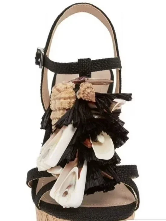 NWT (Other) Charles by Charles David Black Cork Wedge Shell Tassel Sandal. Sz 10