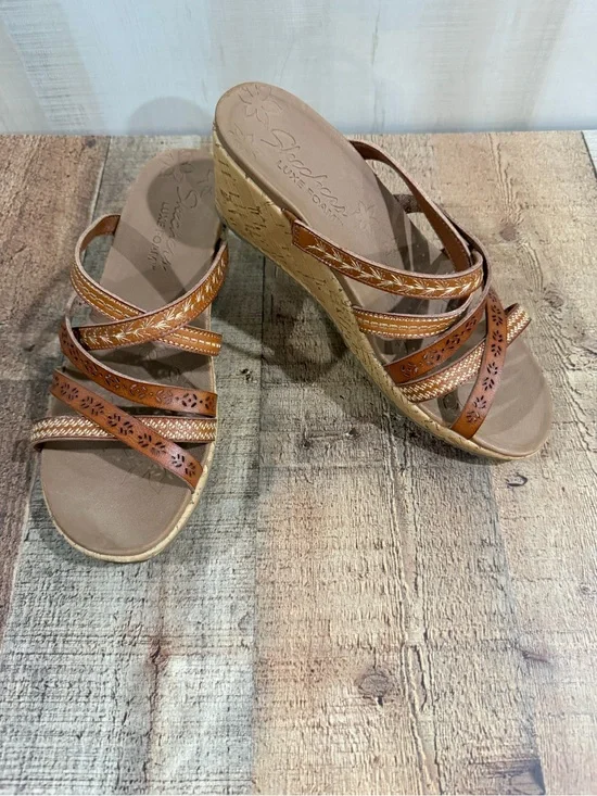 Skechers Brown Multi-Strap Wedge Sandals Size 10