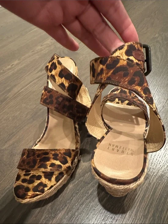 Stuart Weitzman Leopard-Pattern Brown Tan Wedge Sandal