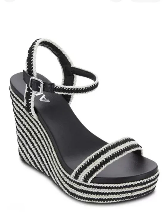 MIA Black and White Braided Wedge Sandals - Women's Ankle Strap