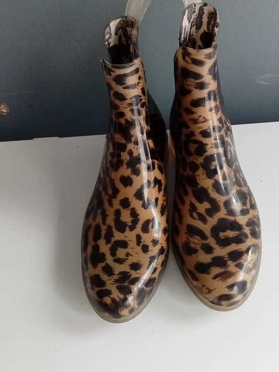 Leopard Print‎ Chelsea Rain Boots Waterproof Animal Print Ankle Boots Brown