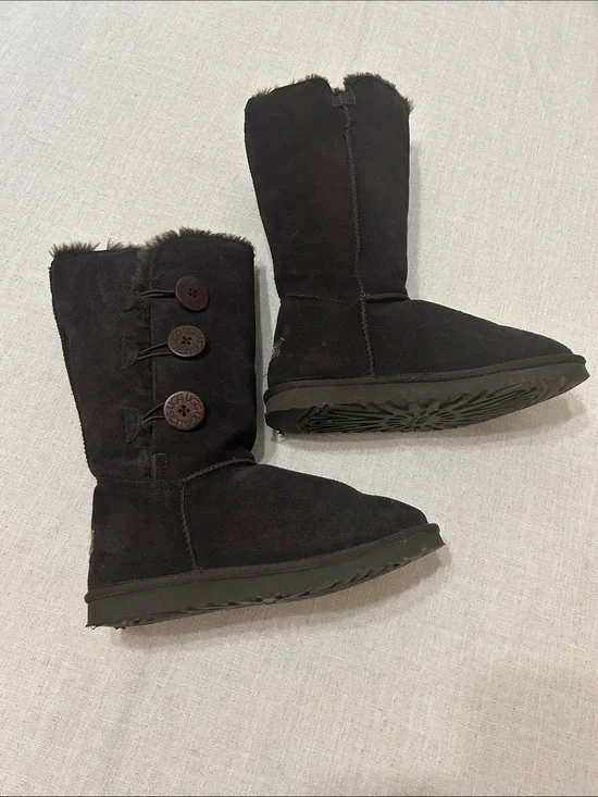 UGG Bailey Button Mid-Calf Boots Deep Purple Women's Size 10 Sheepskin Lined