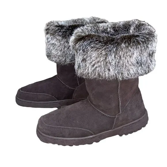 Rampage Ashlee Brown Suede Leather Faux Fur Boot Size 7
