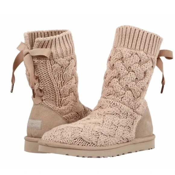 UGG Isla Cable Knit Pink Boots Women's Size 7