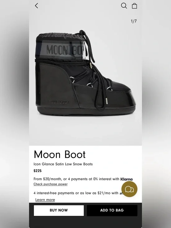Moon Boot- ICON LOW GLANCE BLACK SATIN BOOTS (NEW)