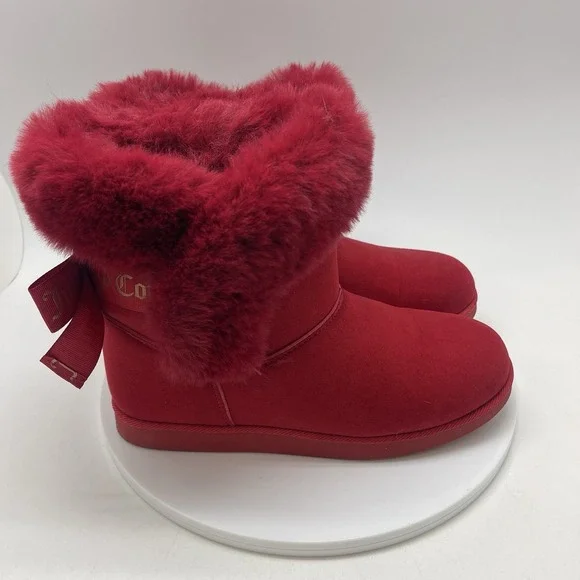Juicy Couture King Cozy Cold‎ Weather Boots Womens 8 Red Pull On Faux Suede Fur