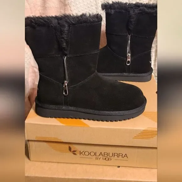 NEW UGG Koolaburra Zip Side Shearling Sheepskin Black Boots 7