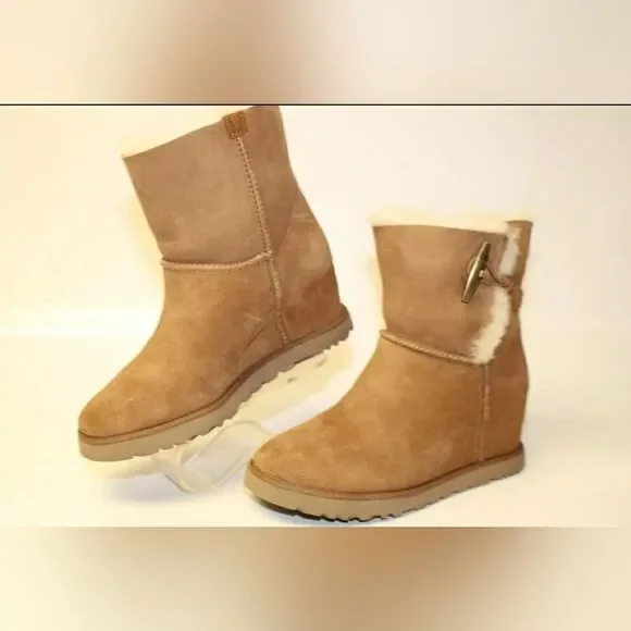 UGG Australia Classic Femme Toggle Sheepskin Suede Wedge Platform Boot 8