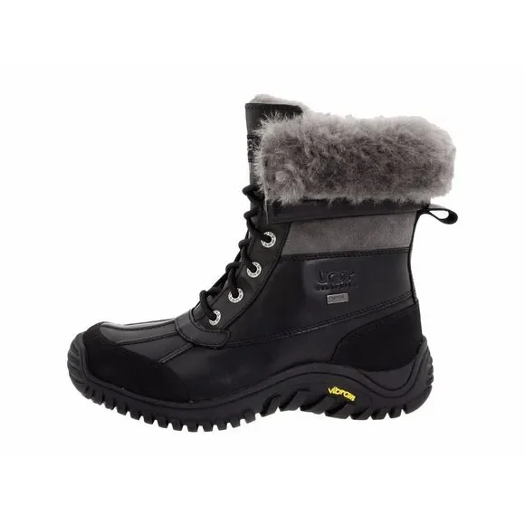 UGG Black Gray Winter Snow Adirondack Shearling Leather Boots 6