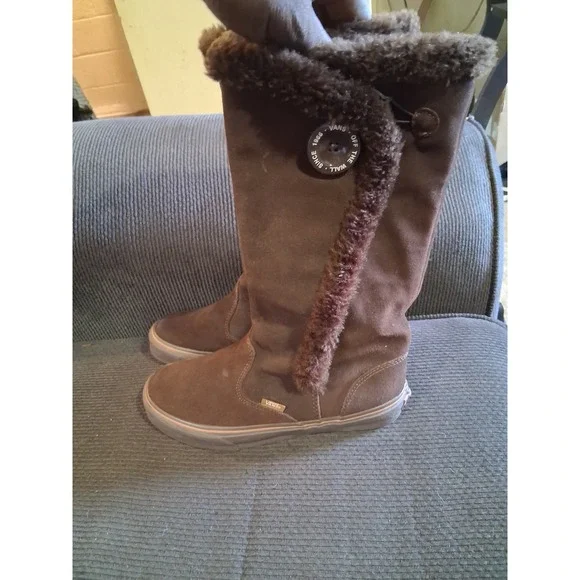 Vans Phoebe Brown Leather Faux Fur Trim Tall Winter Boots Women‎ 8 VN-0LYN4FT
