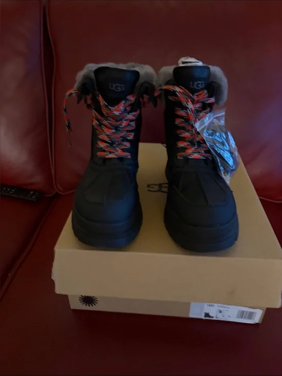 UGG Women Black Winter Boots with Orange-Accent Laces