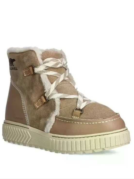 Sorel Ona Ave Alpine Lace-up Boots Faux Fur Lined Tan Waterproof Leather Sz 10.5