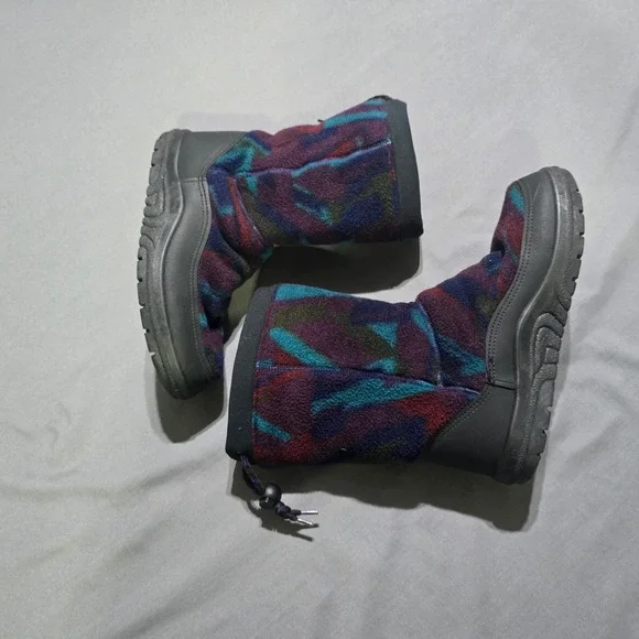 vintage 90s LL Bean Winter Boots Womens 8  Geometric Fleece Lined