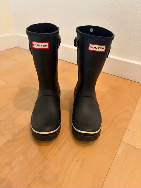 Hunter Black Rain Boots with White Trim