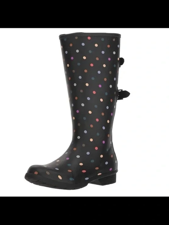 chooka Black Rain Boots with Multicolor Polka Dots