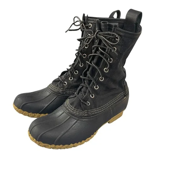 LL Bean Signature Maine Hunting Shoe Black Waxed Canvas Duck Boots Women 7 M