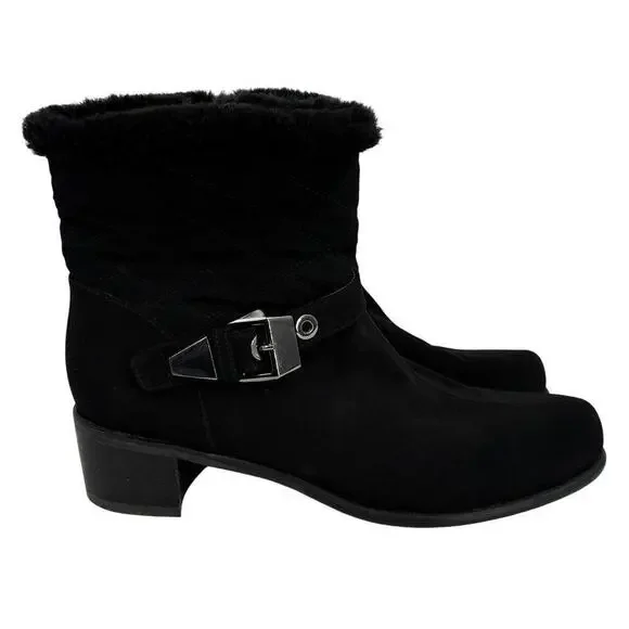 Stuart Weitzman Gorby Boot Size 8.5 Black Quilted Waterproof‎ Side Zip Faux Fur