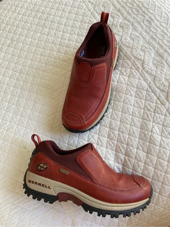 Merrell Polar Moc Waterproof Slip-On Hiking Shoes Leather Red Bean Insulated 7