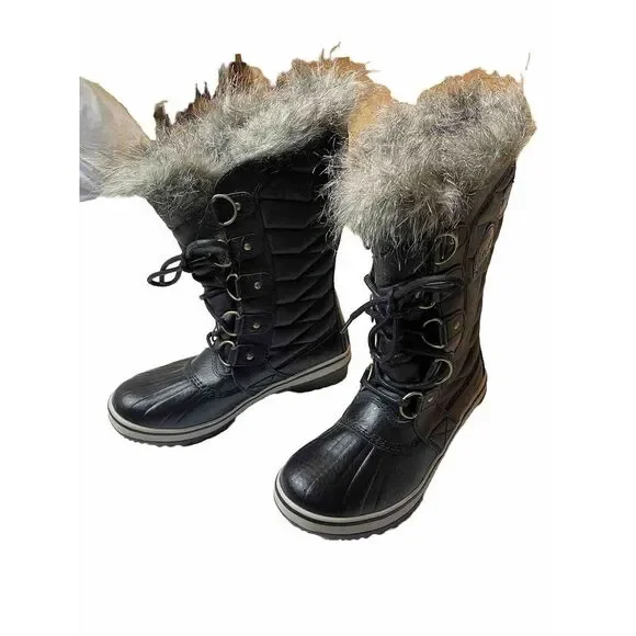 SOREL Tofino II Faux Fur Lined Waterproof Women's Boots Black Lace Up Sz 5.5 NEW