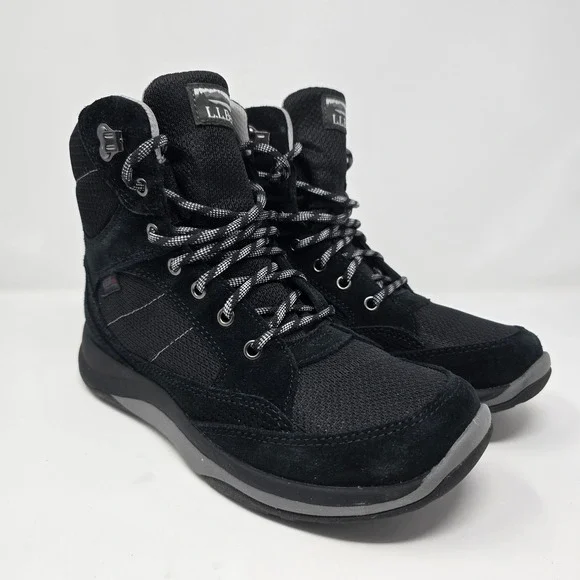 LL Bean Womens Snow Sneakers Waterproof Primaloft Boots Black 504747 Size 8.5 M