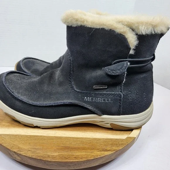 Merrell Waterproof Boots Womens 9 Black Good Insulated Suede‎ Faux Fur Gorpcore