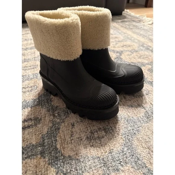 Chloe Raina Shearling-trimmed Ankle Boots In Black Size EU 39 US 8.5