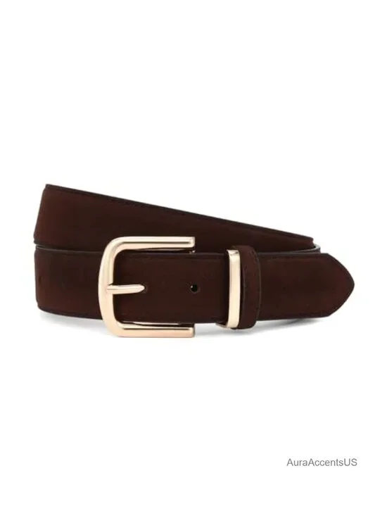 Women Suede Faux Leather Chunky Waist Belt with Gold Buckle