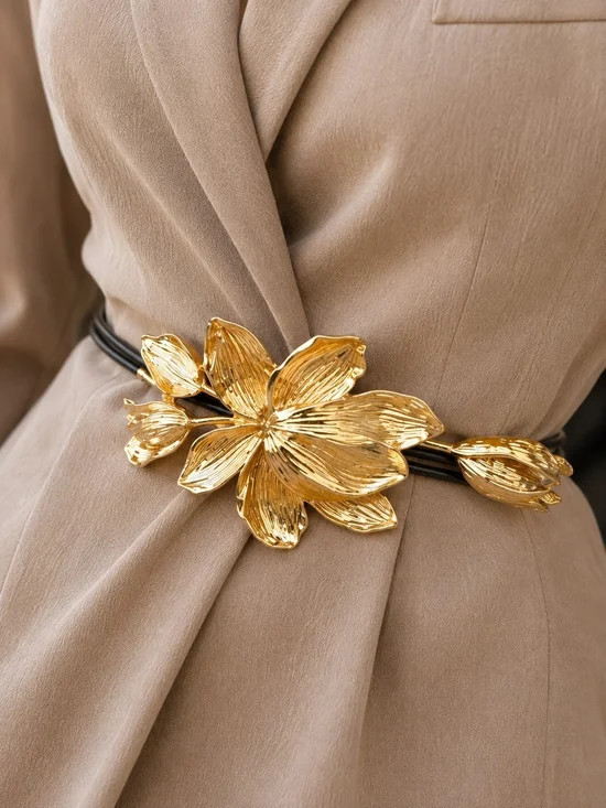 Gold Floral Statement Belt - Women's Accessory
