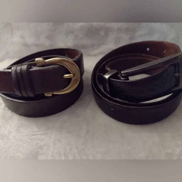 Two Brown Genuine Leather Belts, 36