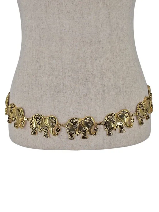 Vintage 1998 Elephant Chain Belt OS Gold Black Enamel Statement