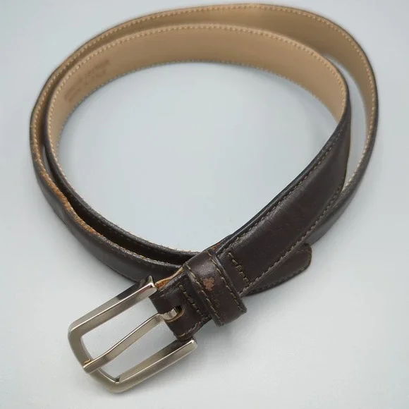 VTG Ann Taylor Dark Brown Leather Belt With Silver Cone Buckle Slim Italy Small‎