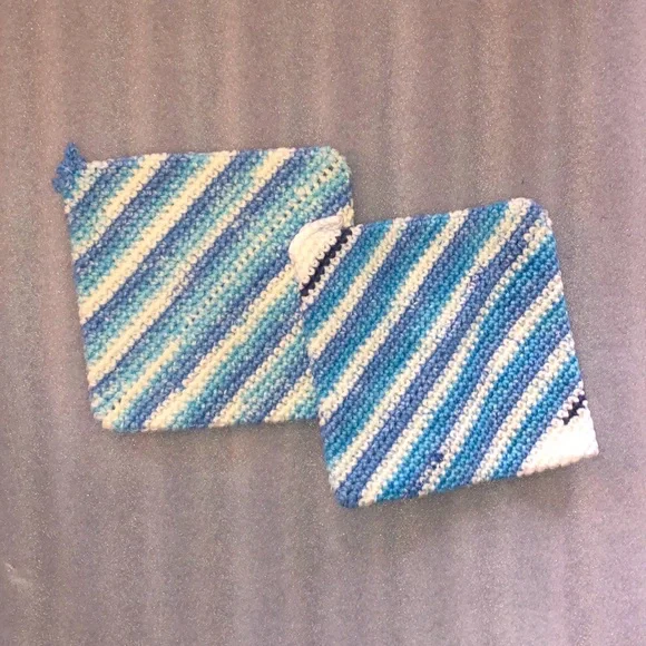 Nautical Stripes Crocheted Cotton Potholders