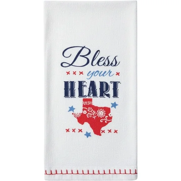 Kay Dee Designs Bless Your Heart Texas Cotton Tea Towel White Red Blue Kitchen