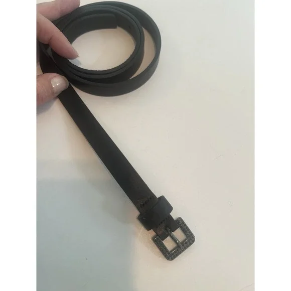 Vintage Agnes B Black Skinny Belt‎ France 1990s Cow Leather Belt Size 36