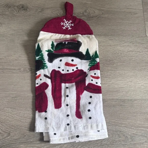 St Nicholas Square Snowman Yuletide Tie Top Kitchen Towels 2PK NWT