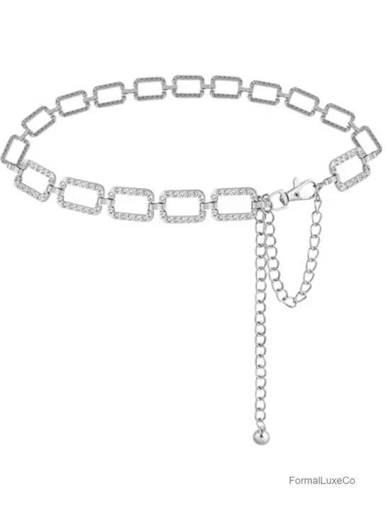 Women's Rhinestone Waist Chain Metal Belt for Dresses