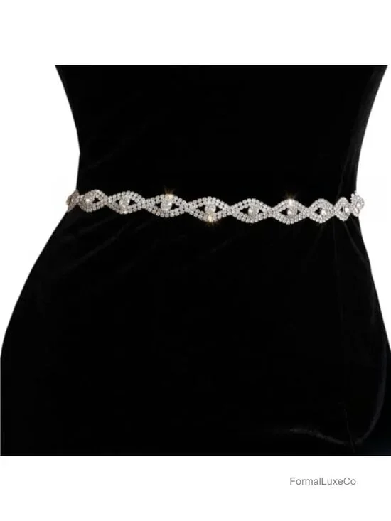Women's Rhinestone Chain Belt, Sparkly Crystal Waist Belt for Dresses, Wedding,
