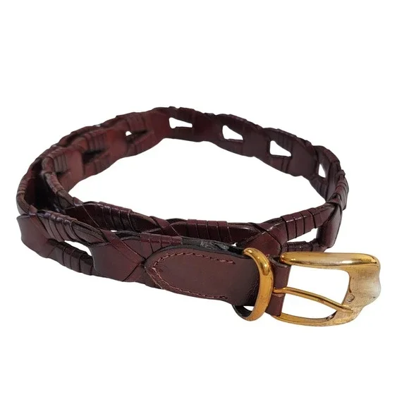 WCM New York Vintage‎ Mahogany Brown Braided Leather Belt Brass Buckle Size M