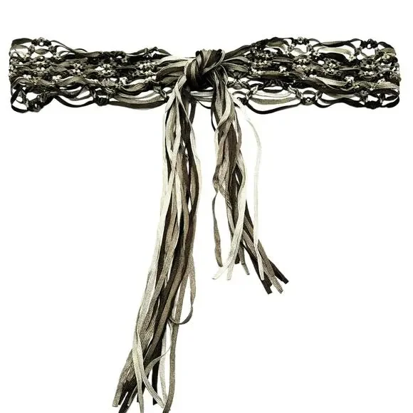 Women's Brown Tan Macrame Braided Ribbon‎ Self Tie Waist Belt Tassel Fairy Boho