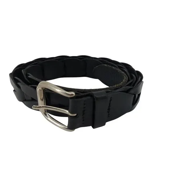 Womens Size 34 Belt Black Leather Chain Link Top Grain Medium