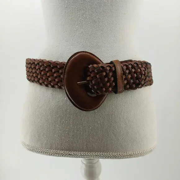 Women's Glam Sz S/M Boho Braided Brown Leather Belt Casual